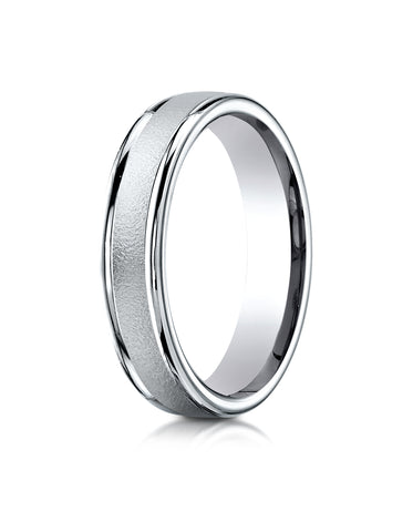 Benchmark Palladium 4mm Comfort-Fit Wired-Finished High Polished Round Edge Carved Design Wedding Band