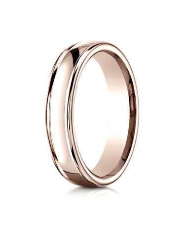 Benchmark 14K Rose Gold 4mm Comfort-Fit Satin-Finished High Polish Finish Round Edge Design Wedding Band