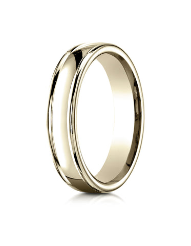 Benchmark 14K Yellow Gold 4mm Comfort-Fit Satin-Finished High Polish Finish Round Edge Design Band Ring