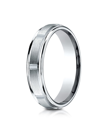 Benchmark Palladium 4mm Comfort-Fit Satin-Finish 8 Center Cuts and Round Edge Carved Design Band Ring