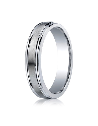 Benchmark Argentium Silver 5mm Comfort-Fit Satin-Finished, Polished Round Edge Design Band, (Size 6-15)