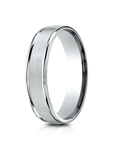 Benchmark 14k White Gold 5mm Comfort-Fit Satin Finish, Polished Round Edge Carved Design Band (4-15)