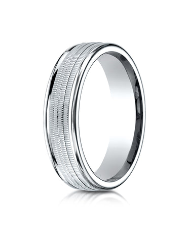 Benchmark 10K White Gold 6mm Comfort-Fit Multi Milgrain Center High Polish Round Edge Design Wedding Band