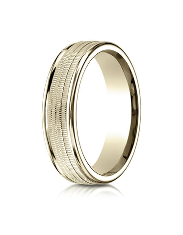 Benchmark 10K Yellow Gold 6mm Comfort-Fit Multi Milgrain Center High Polish Round Edge Wedding Band Ring
