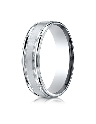 Benchmark Platinum 6mm Comfort-Fit Satin Finish Center with Milgrain Round Edge Carved Design Band Ring