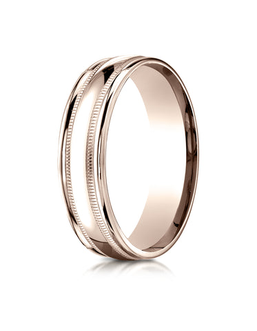 Benchmark 14K Rose Gold 6mm Comfort-Fit High Polished w/  Milgrain Round Edge Carved Design Wedding Band