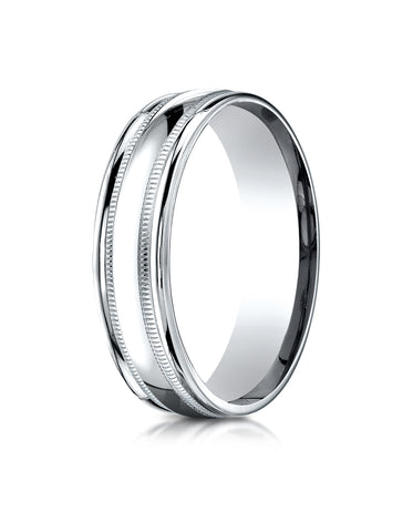 Benchmark 14K White Gold 6mm Comfort-Fit with Milgrain Round Edge Carved Design Wedding Band Ring