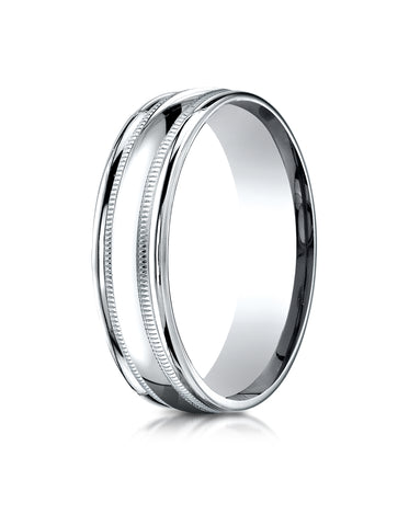 Benchmark 10K White Gold 6mm Comfort-Fit with Milgrain Round Edge Carved Design Wedding Band Ring