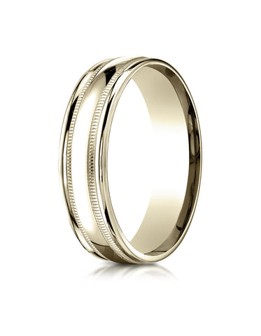 Benchmark 10K Yellow Gold 6mm Comfort-Fit with Milgrain Round Edge Carved Design Wedding Band Ring