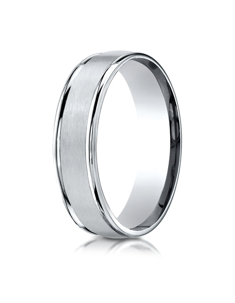 Benchmark Platinum 6mm Comfort-Fit Satin Finish High Polished Round Edge Carved Design Wedding Band Ring