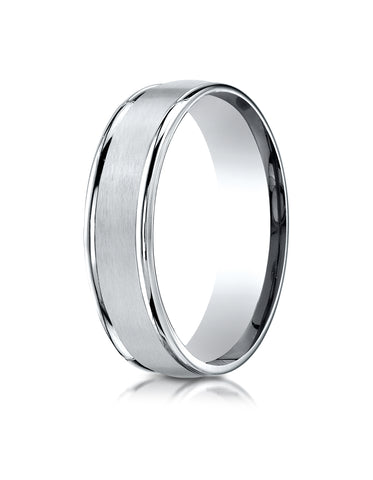 Benchmark 10K White Gold 6mm Comfort-Fit Satin Finish High Polished Round Edge Carved Design Wedding Band