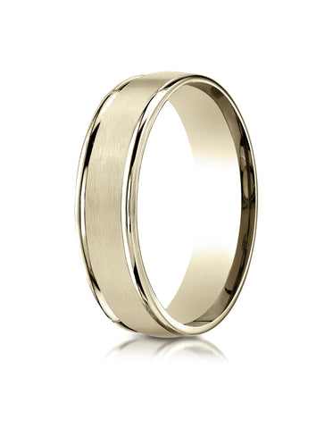 Benchmark 10K Yellow Gold 6mm Comfort-Fit Satin Finish High Polish Round Edge Carved Design Wedding Band