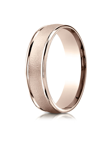 Benchmark 14K Rose Gold 6mm Comfort-Fit Wired-Finished with Round Edge Carved Design Wedding Band Ring