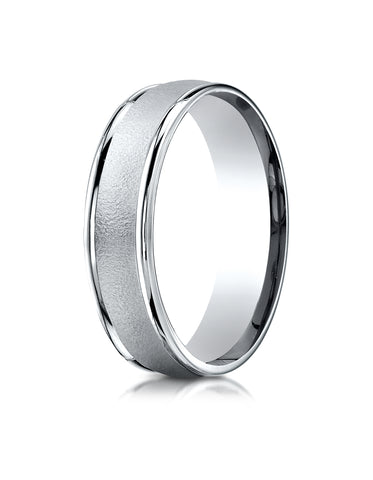 Benchmark Platinum 6mm Comfort-Fit Wired-Finished High Polished Round Edge Carved Design Wedding Band