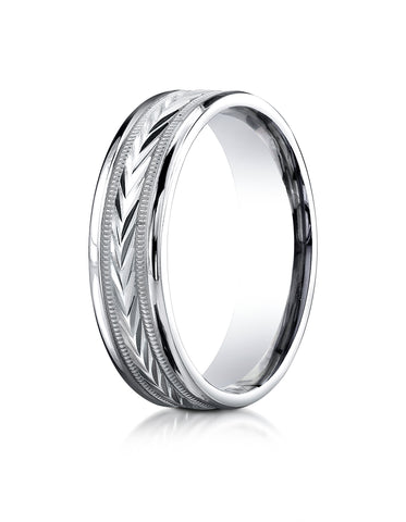 Benchmark 14K White Gold 6mm Comfort-Fit Harvest of Love Round Edge Carved Design Wedding Band Ring