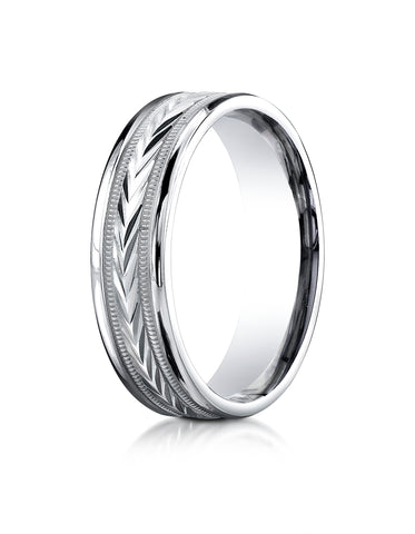 Benchmark Palladium 6mm Comfort-Fit Harvest of Love Round Edge Carved Design Wedding Band Ring