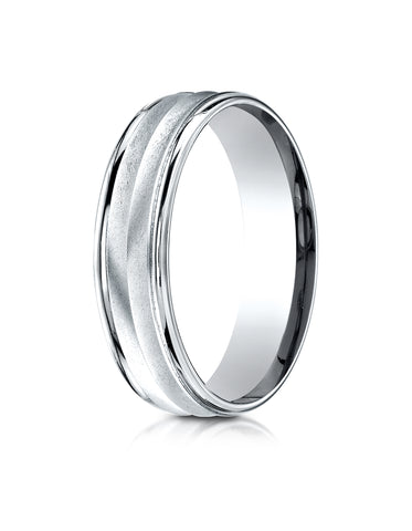 Benchmark 14K White Gold 6mm Comfort-Fit Chevron Design with Round Edge Carved Design Wedding Band Ring