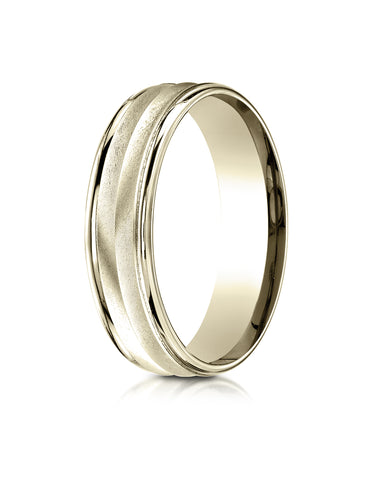 Benchmark 18K Yellow Gold 6mm Comfort-Fit Chevron Design with Round Edge Carved Design Wedding Band Ring