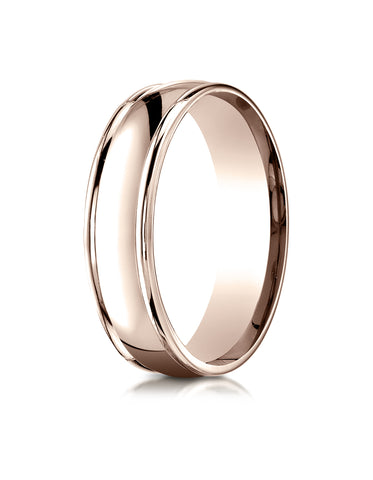 Benchmark 14K Rose Gold 6mm Comfort-Fit High Polish Finish Round Edge Design Wedding Band Ring