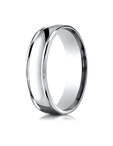 Benchmark 10K White Gold 6mm Comfort-Fit High Polish Finish Round Edge Design Wedding Band Ring