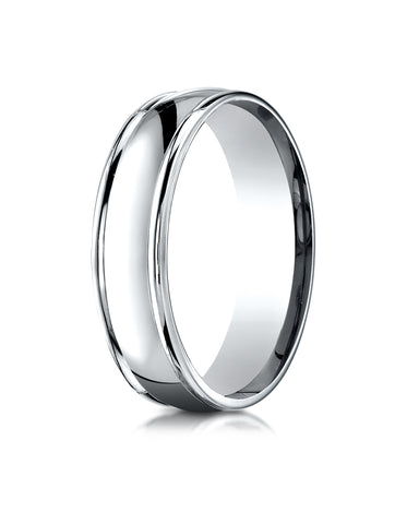 Benchmark Platinum 6mm Comfort-Fit High Polish Finish Round Edge Design Wedding Band Ring