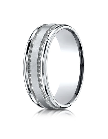 Benchmark Platinum 7mm Comfort-Fit Satin Finish Center with Milgrain Round Edge Carved Design Band ( 4-15)