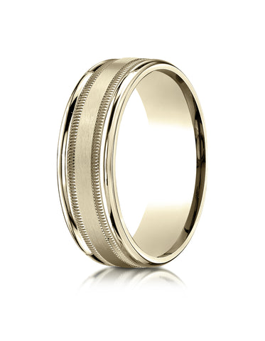 Benchmark 14k Yellow Gold 7mm Comfort-Fit Satin Finish Center w/ Milgrain Round Edge Band,(4-15)