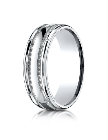 Benchmark 10k White Gold 7mm Comfort-Fit High Polish with Milgrain Round Edge Carved Design Band ( 4-15)