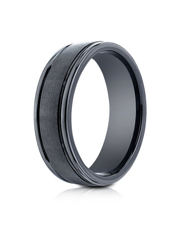 Benchmark Blackened Cobaltchrome 7mm Round Edge Satin Center Comfort-Fit Ring, (Sizes 6-14)