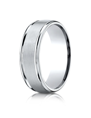 Benchmark Palladium 7mm Comfort-Fit Satin Finish High Polished Round Edge Carved Design Band, (4-15)