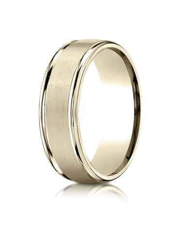 Benchmark 10k Yellow Gold 7mm Comfort-Fit Satin Finish High Polish Round Edge Carved Design Band ( 4-15)