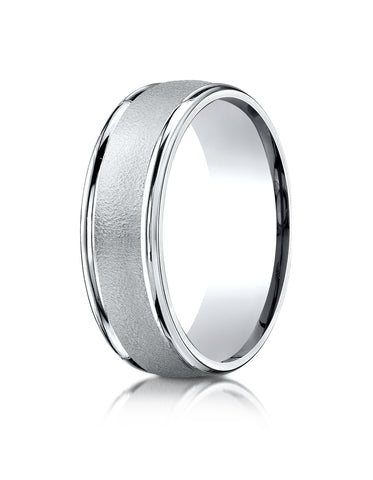Benchmark Palladium 7mm Comfort-Fit Wired-Finished High Polished Round Edge Carved Design Band,(Size 4-15)