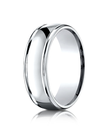 Benchmark 18k White Gold 7mm Comfort-Fit high polish finish round edge Design band, (Sizes 4-15)