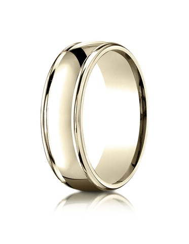 Benchmark 14k Yellow Gold 7mm Comfort-Fit high polish finish round edge Design band, (Sizes 4-15)