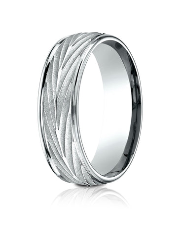 Benchmark 18K White Gold 7mm Comfort-Fit Round Edge Arrow Design Band, (Size 4-15)