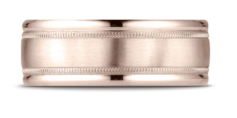 Benchmark-14K-Rose-Gold-8mm-Comfort-Fit-Satin-Finish-Center-w/-Milgrain-Round-Edge-Band--Size-4.25--RECF7801S14KR04.25