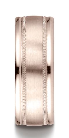 Benchmark-14K-Rose-Gold-8mm-Comfort-Fit-Satin-Finish-Center-w/-Milgrain-Round-Edge-Band--Size-4.5--RECF7801S14KR04.5