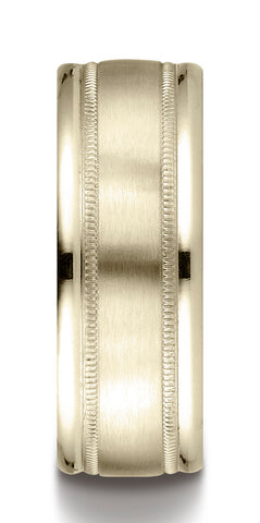 Benchmark-14K-Yellow-Gold-8mm-Comfort-Fit-Satin-Finish-Center-w/-Milgrain-Round-Edge-Band--Size-4.5--RECF7801S14KY04.5