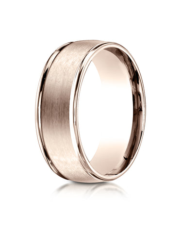 Benchmark 14K Rose Gold 8mm Comfort-Fit Satin Finish High Polished Round Edge Carved Design Wedding Band