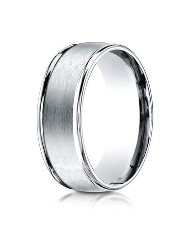Benchmark 10K White Gold 8mm Comfort-Fit Satin Finish High Polished Round Edge Carved Design Wedding Band