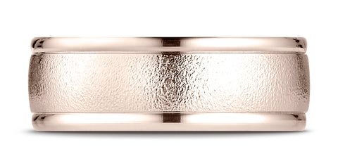 Benchmark-14K-Rose-Gold-8mm-Comfort-Fit-Wire-Brush-Finish-High-Polished-Round-Edge-Carved-Design-Band--4.25--RECF780214KR04.25