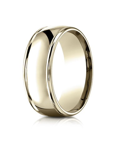 Benchmark 10K Yellow Gold 8mm Comfort-Fit High Polish Finish Round Edge Design Wedding Band Ring