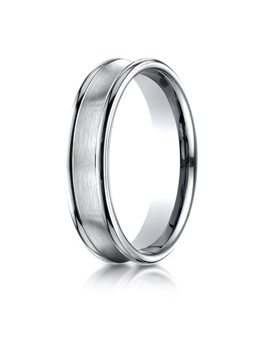 Benchmark 18K White Gold 5.5mm Comfort-Fit Concave Round Edge Satin Center Design Wedding Band Ring