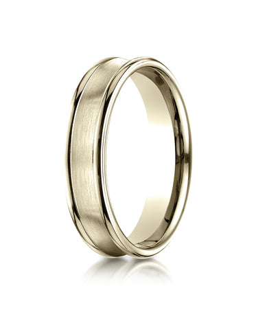 Benchmark 14K Yellow Gold 5.5mm Comfort-Fit Concave Round Edge Satin Center Design Wedding Band Ring