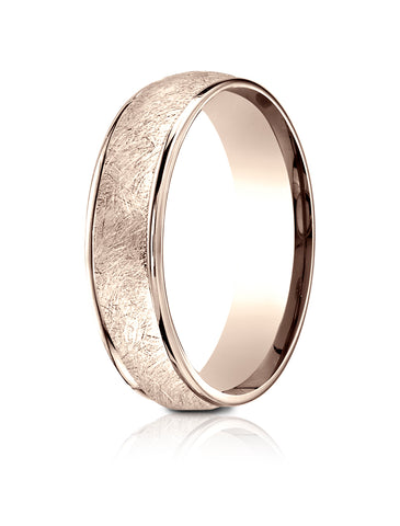 Benchmark 14K Rose Gold 6.5mm Comfort-Fit Round Edge Swirl Finish Design Band, (Size 4-14)