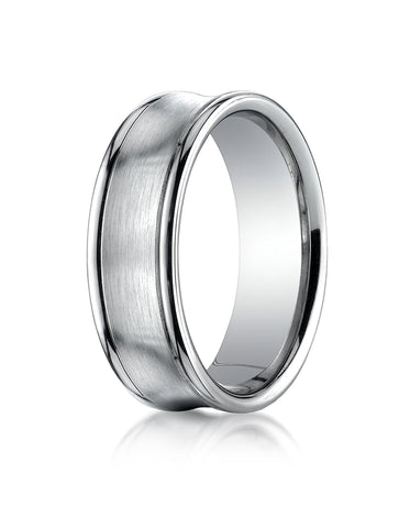 Benchmark Palladium 7.5mm Comfort-Fit Satin-Finished Concave Round Edge Carved Design Wedding Band Ring