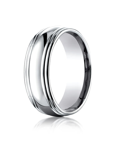 Benchmark Palladium 7.5mm Comfort-Fit High Polished Double Round Edge Carved Design Wedding Band Ring