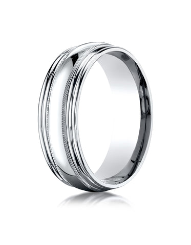 Benchmark Palladium 7.5mm Comfort-Fit with Milgrain Double Round Edge Carved Design Wedding Band Ring