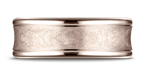 Benchmark-14K-Rose-Gold-7.5mm-Comfort-Fit-Swirled-Finish-Center-Round-Edge-Design-Wedding-Band--Size-4.25--RECF8750614KR04.25