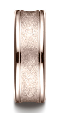 Benchmark-14K-Rose-Gold-7.5mm-Comfort-Fit-Swirled-Finish-Center-Round-Edge-Design-Wedding-Band--Size-4.5--RECF8750614KR04.5